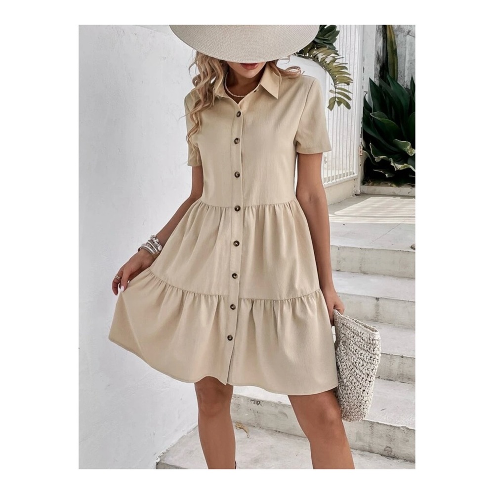 SHEIN VCAY Solid Button Front Ruffle Hem
Smock Dress